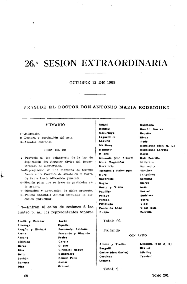 DIARIO DE SESIONES DE LA CAMARA DE REPRESENTANTES del 12/10/1909
